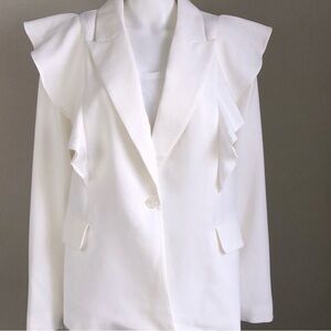 Eloquii White Ruffle Detail Blazer